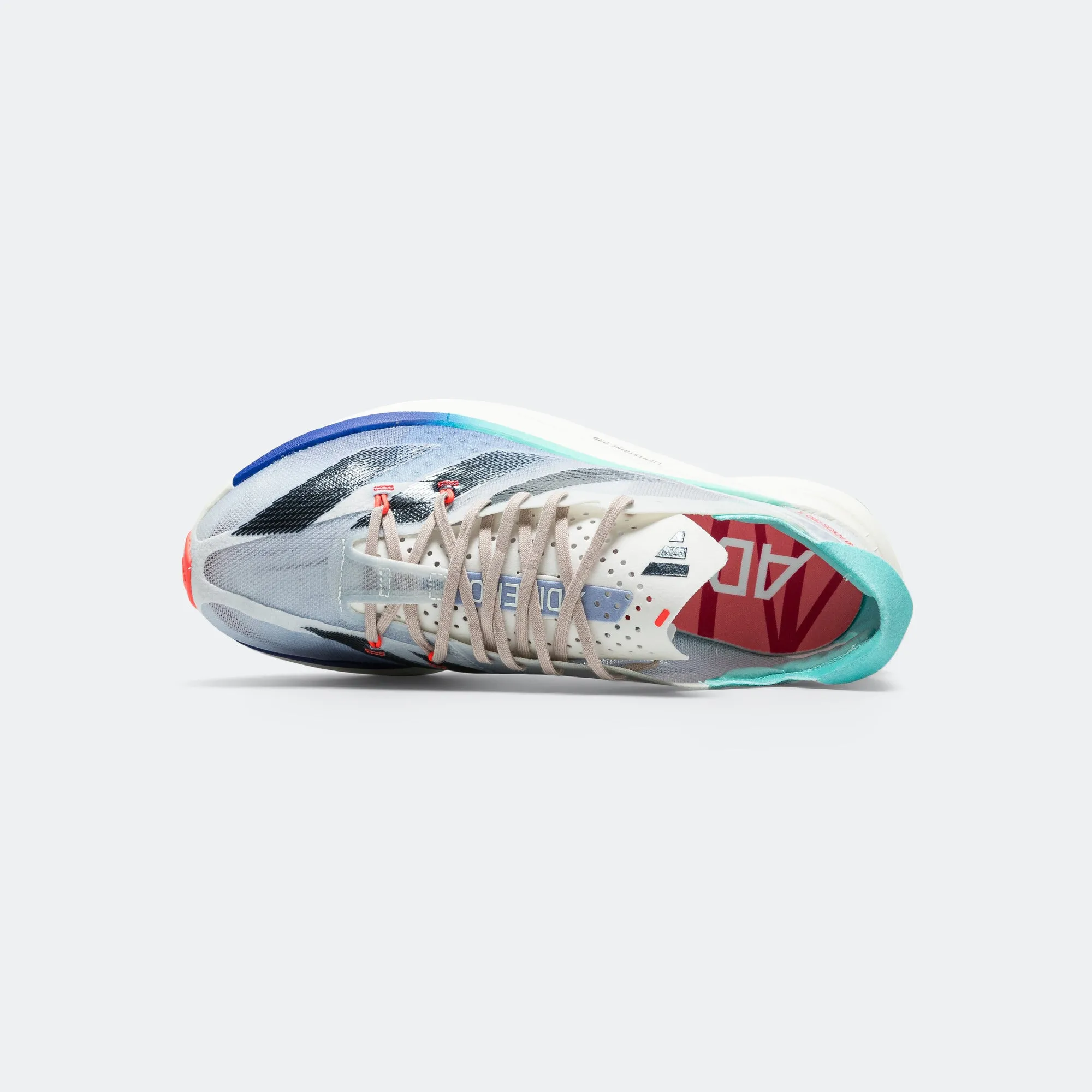 Womens Adizero Adios Pro 3 - Off White/Aura Pink-Flash Aqua