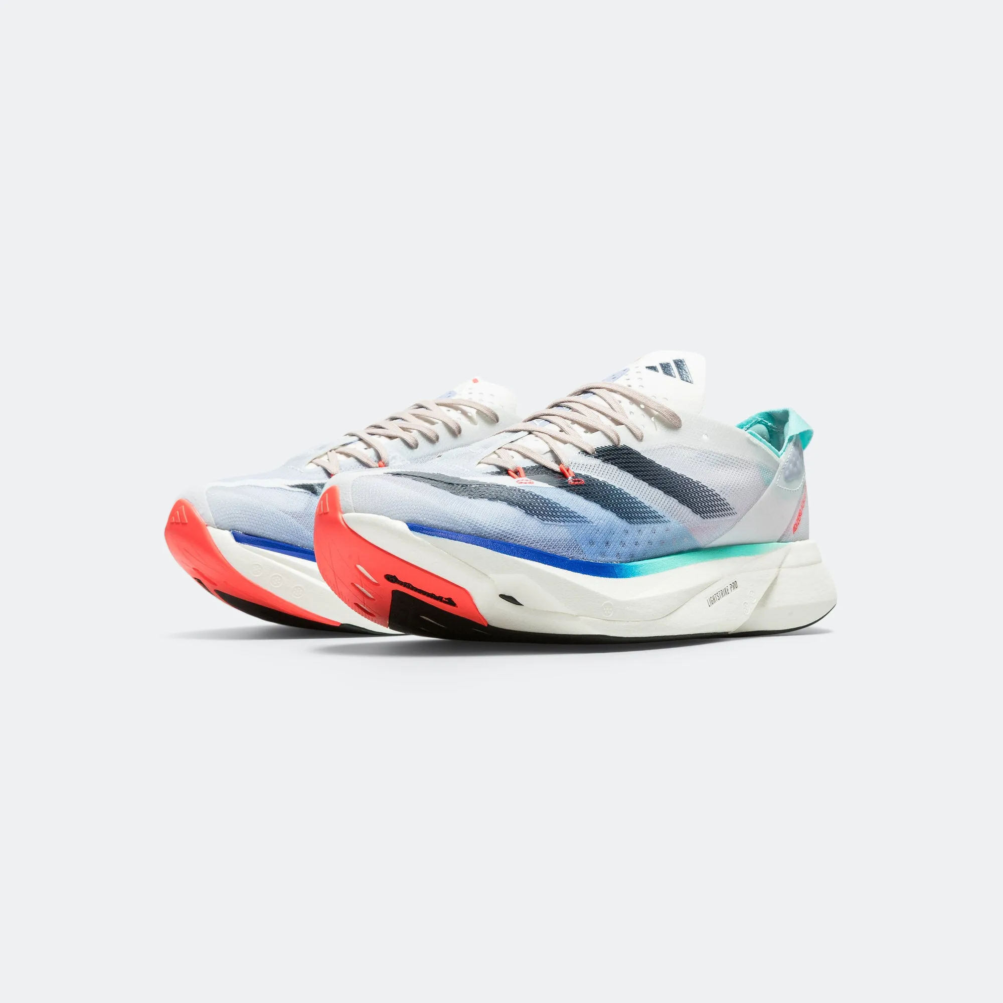 Womens Adizero Adios Pro 3 - Off White/Aura Pink-Flash Aqua