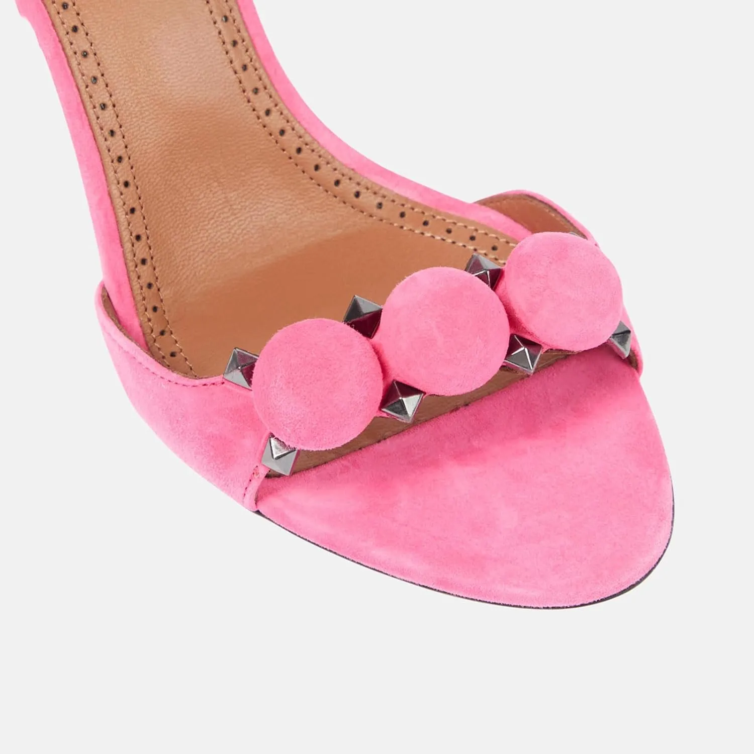Women's Ankle Strap Stiletto Heeled Sandals Open Round Toe Zipper High Heels Sexy Rivet Button Dress Wedding Party Shoes