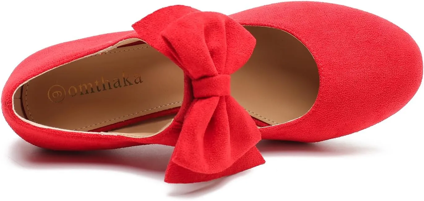 Women's Bow Low Kitten Heels Mary Jane Pumps Round Toe Ankle Strap Comfortable Party Dressy Shoes