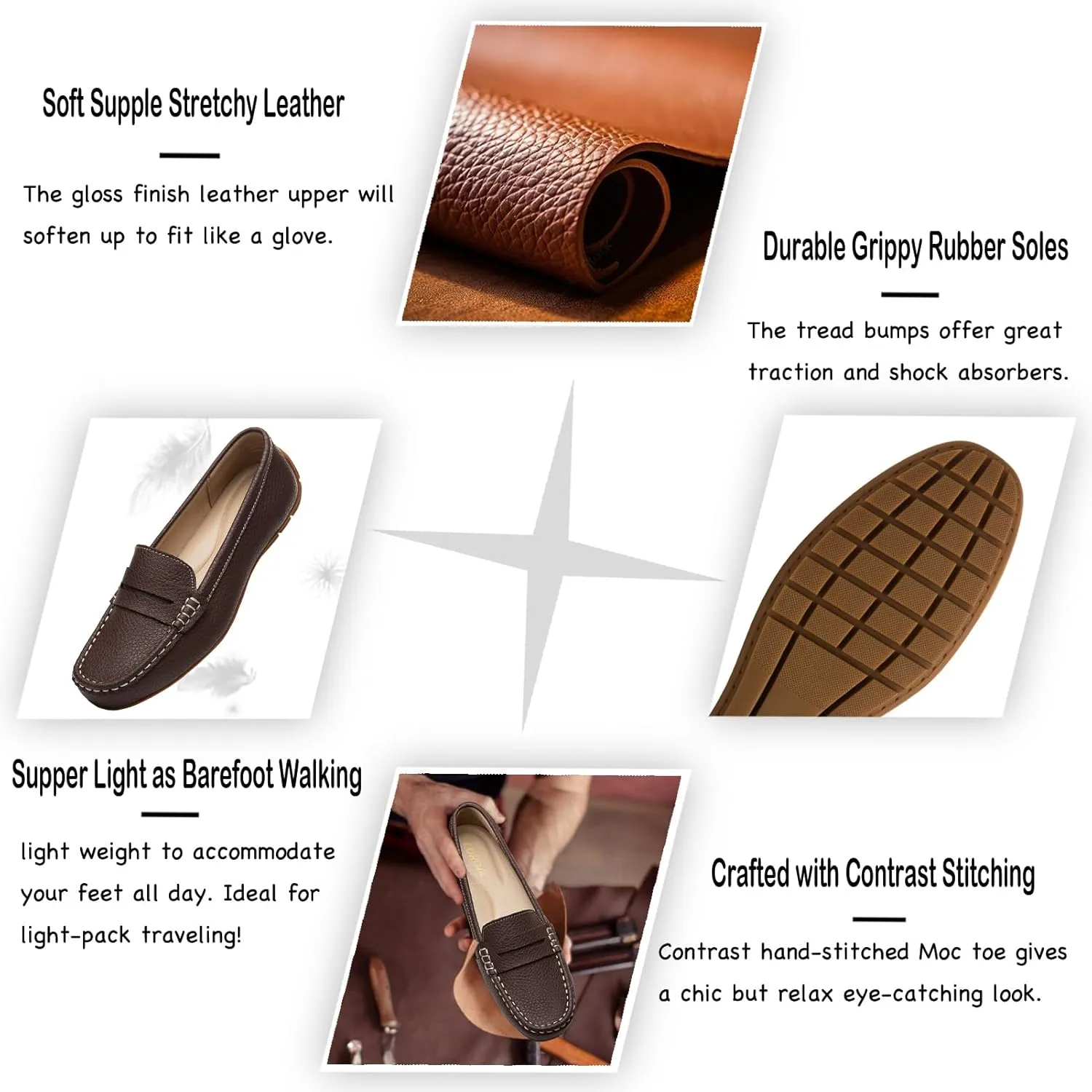 Women's Comfortable & Lightweight Leather Penny Loafers Slip-Ons Cute Business Casual Dress Shoes Work Office Flats Everyday Walking Shoes Driving Mocs for Women