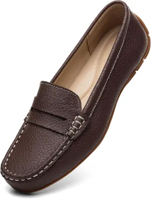 Women's Comfortable & Lightweight Leather Penny Loafers Slip-Ons Cute Business Casual Dress Shoes Work Office Flats Everyday Walking Shoes Driving Mocs for Women