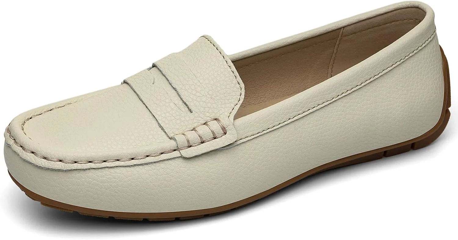 Women's Comfortable & Lightweight Leather Penny Loafers Slip-Ons Cute Business Casual Dress Shoes Work Office Flats Everyday Walking Shoes Driving Mocs for Women