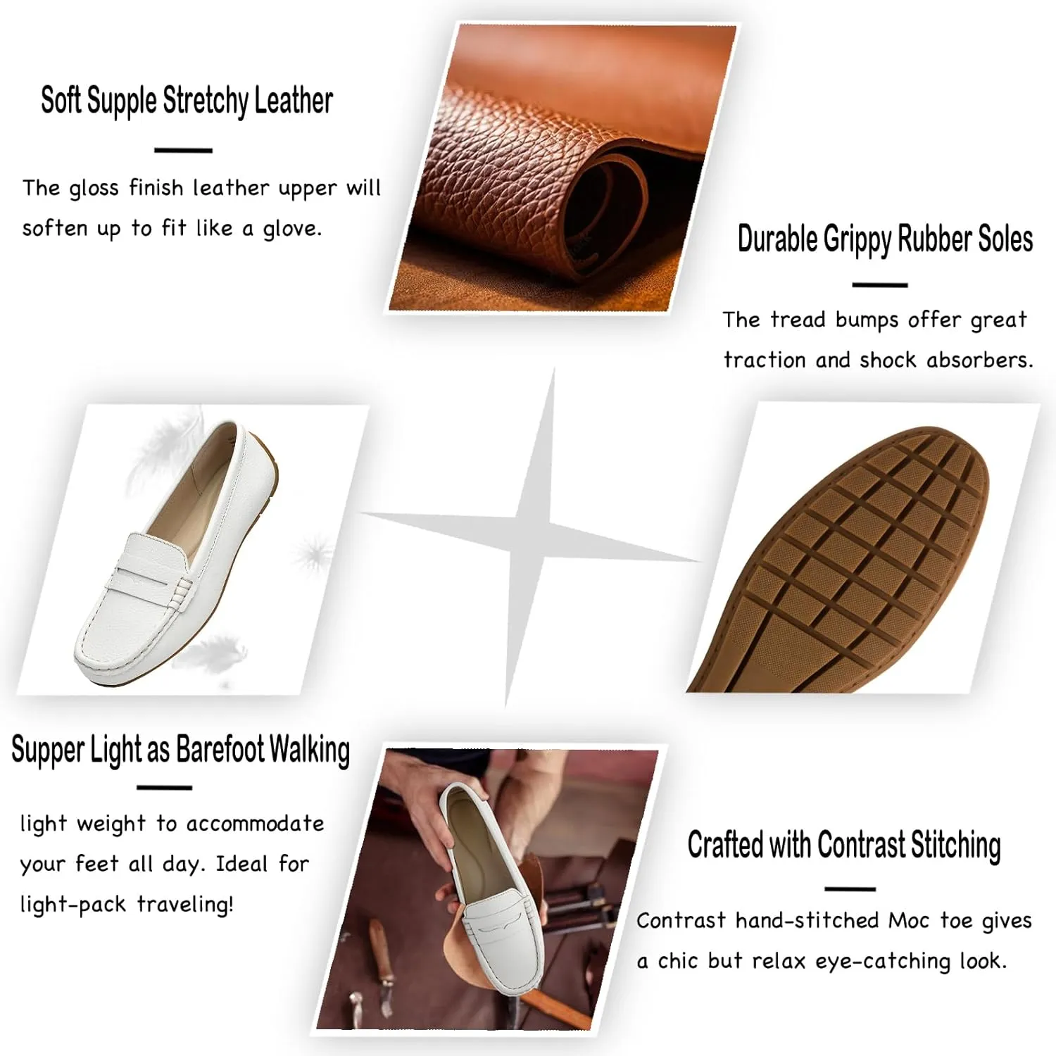 Women's Comfortable & Lightweight Leather Penny Loafers Slip-Ons Cute Business Casual Dress Shoes Work Office Flats Everyday Walking Shoes Driving Mocs for Women