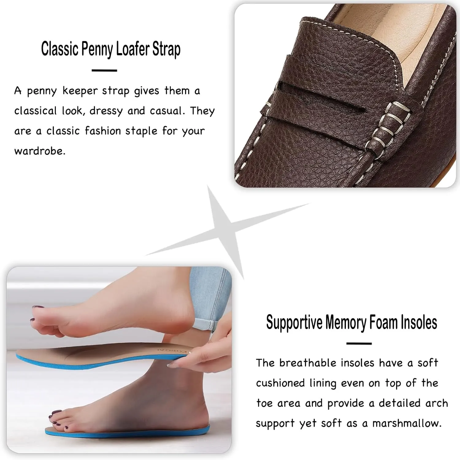Women's Comfortable & Lightweight Leather Penny Loafers Slip-Ons Cute Business Casual Dress Shoes Work Office Flats Everyday Walking Shoes Driving Mocs for Women