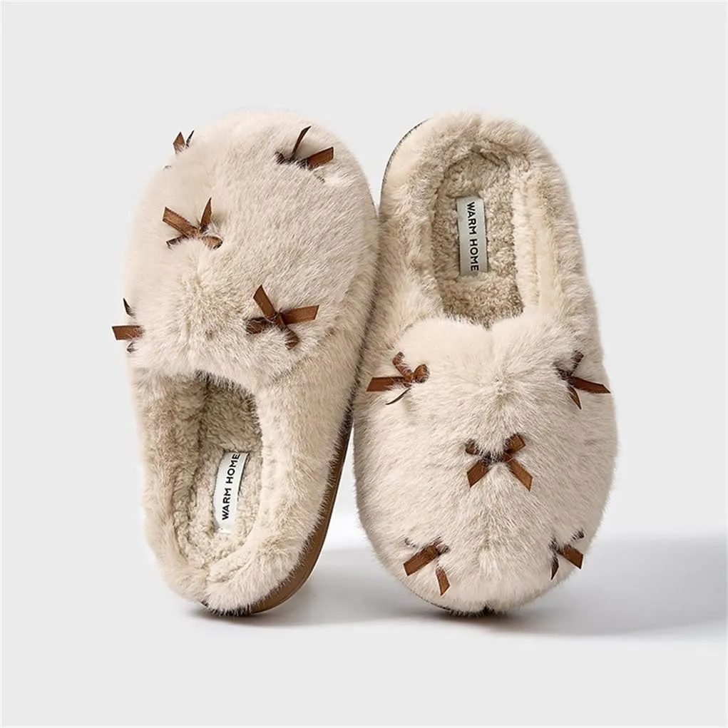 Women's Cute Plush Home Butterfly Knot Cotton Comfortable Thick Bottom Outdoor Winter Indoor Soft Warm Slippers