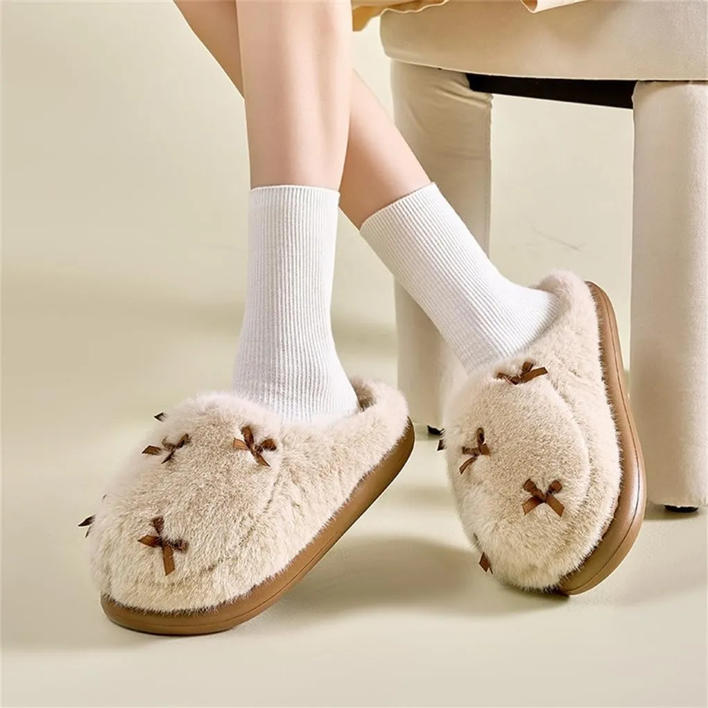 Women's Cute Plush Home Butterfly Knot Cotton Comfortable Thick Bottom Outdoor Winter Indoor Soft Warm Slippers