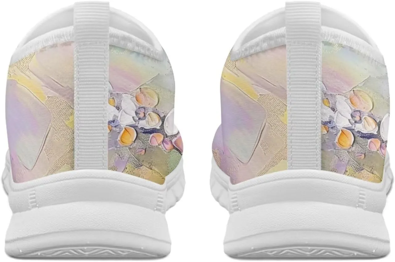 Women's Fashion Sneakers Lightweight Walking Casual Slip Ons Comfortable Flower Print Athletic Travel Shoes
