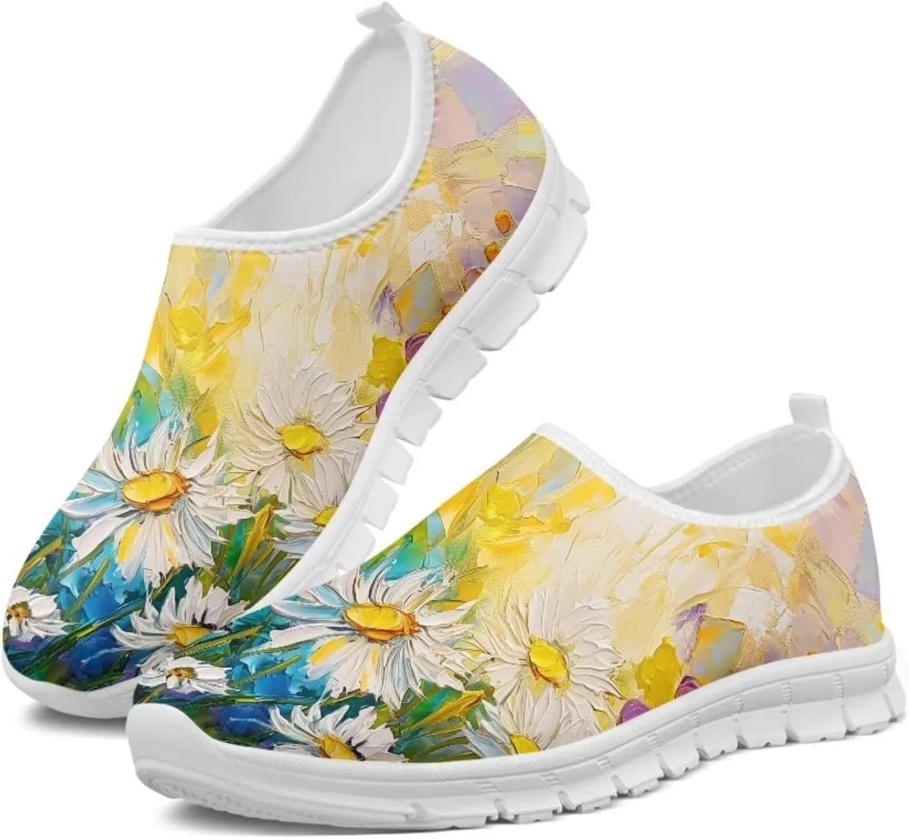 Women's Fashion Sneakers Lightweight Walking Casual Slip Ons Comfortable Flower Print Athletic Travel Shoes