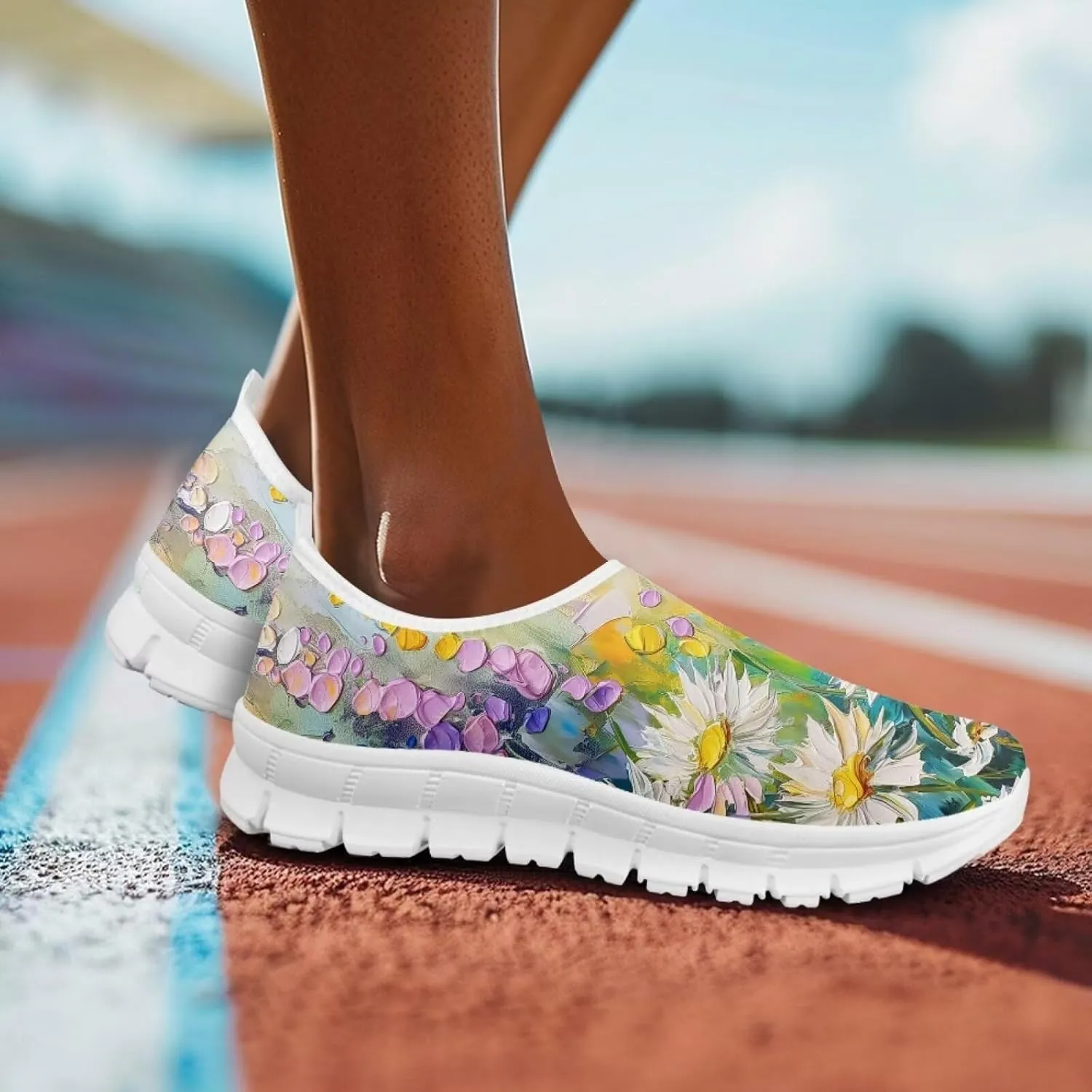 Women's Fashion Sneakers Lightweight Walking Casual Slip Ons Comfortable Flower Print Athletic Travel Shoes