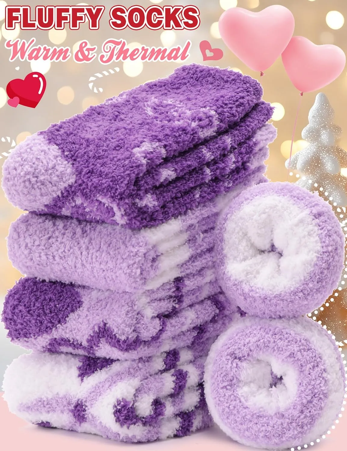 Womens Fuzzy Socks Warm Fluffy Cozy Winter Slipper Thick Fleece Heart Socks 5 Pairs
