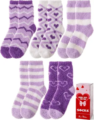 Womens Fuzzy Socks Warm Fluffy Cozy Winter Slipper Thick Fleece Heart Socks 5 Pairs