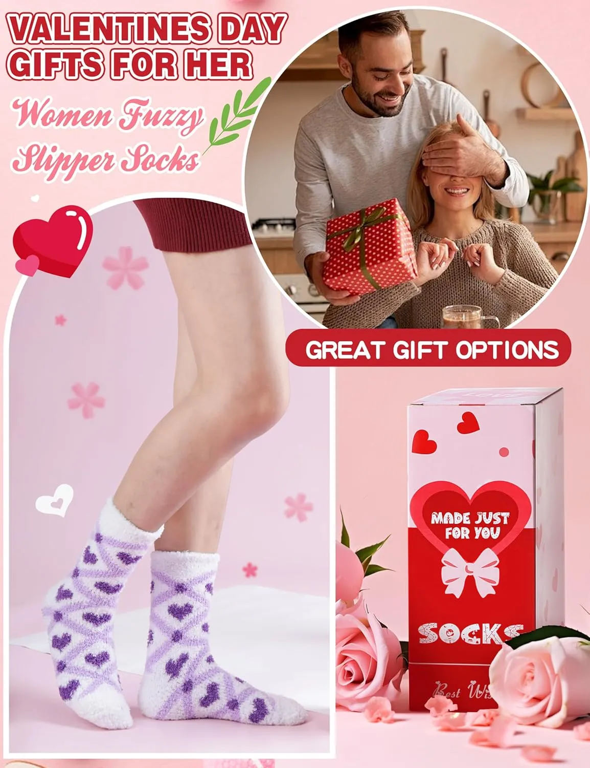 Womens Fuzzy Socks Warm Fluffy Cozy Winter Slipper Thick Fleece Heart Socks 5 Pairs
