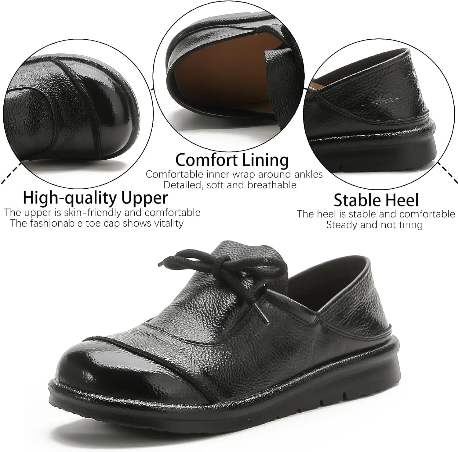 Women's Genuine Leather Flat Walking Shoes Retro Comfortable Round Toe Lace-up Soft Bottom Casual Leather Shoes for Daily Work Office