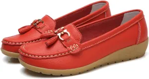 Women's Leather Breathable Moccasins Shoes, Non Slip Soft Outdoor Comfortable Casual Flat Shoe, Platform Loafers