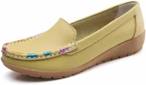 Women's Leather Penny Loafers Casual Walking Driving Boat Flat Shoes Soft Comfortable Classic Moccasins Office Work Lightweight Slip On