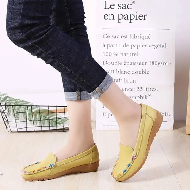 Women's Leather Penny Loafers Casual Walking Driving Boat Flat Shoes Soft Comfortable Classic Moccasins Office Work Lightweight Slip On