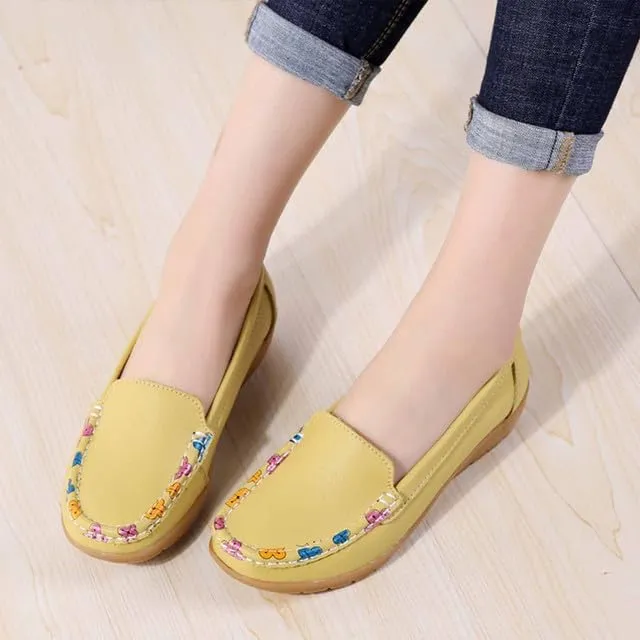 Women's Leather Penny Loafers Casual Walking Driving Boat Flat Shoes Soft Comfortable Classic Moccasins Office Work Lightweight Slip On