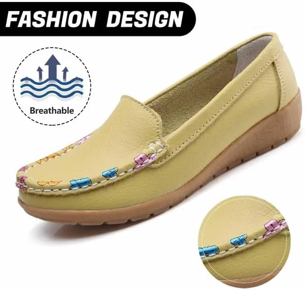 Women's Leather Penny Loafers Casual Walking Driving Boat Flat Shoes Soft Comfortable Classic Moccasins Office Work Lightweight Slip On