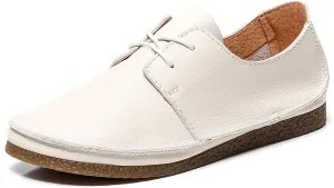 Women's Leather Round Toe Soft Sole Flat Casual Oxford Shoes Retro Soft Foldable Sole Non-Slip Lightweight Business Driving Work Barefoot Lace-Up Dress Shoes