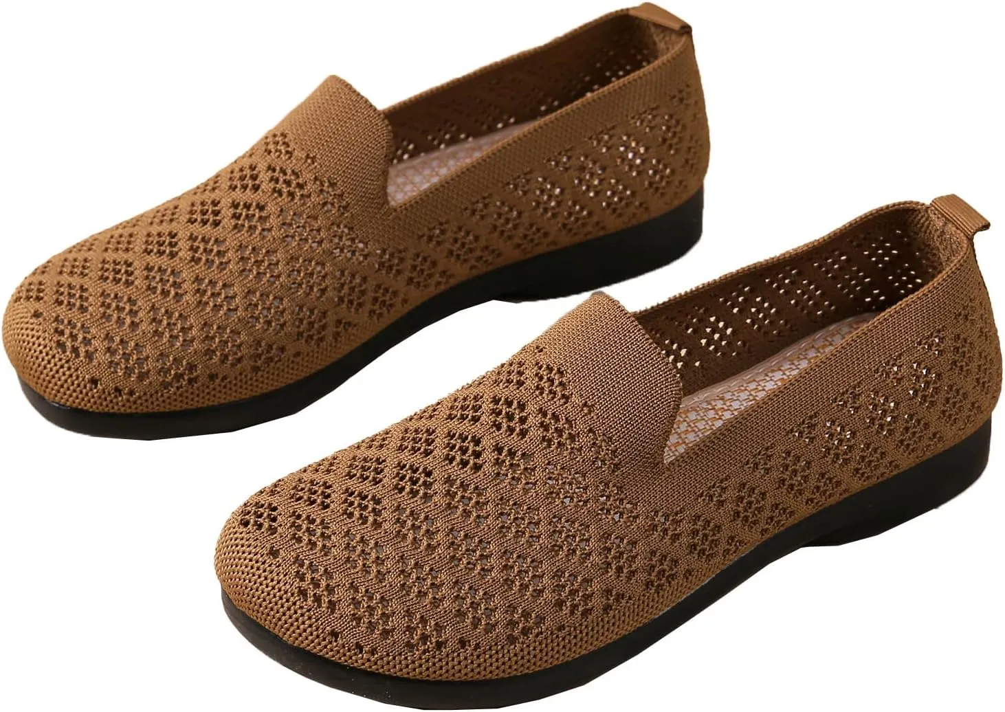 Women's Mesh Cutout Cloth Flats Loafer Shoes Round Toe Comfort Breathable Casual Slip On Walking Shoes for Flexible Workout