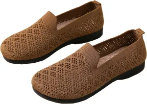 Women's Mesh Cutout Cloth Flats Loafer Shoes Round Toe Comfort Breathable Casual Slip On Walking Shoes for Flexible Workout