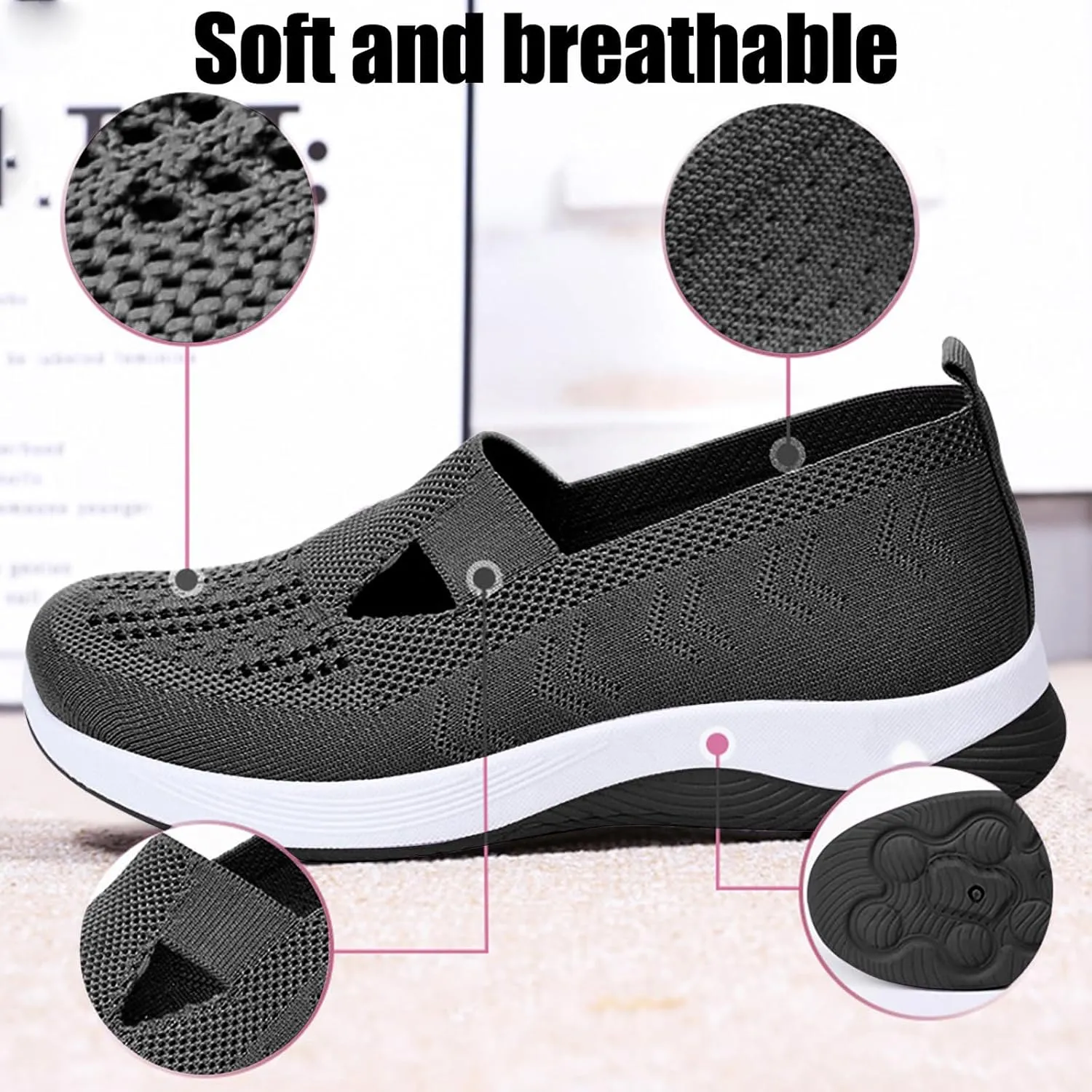 Womens Orthopedic Shoes, Woven Soft Shoes for Women, Arch Support Shoe, Breathable Slip on Foam Diabetic Sneakers