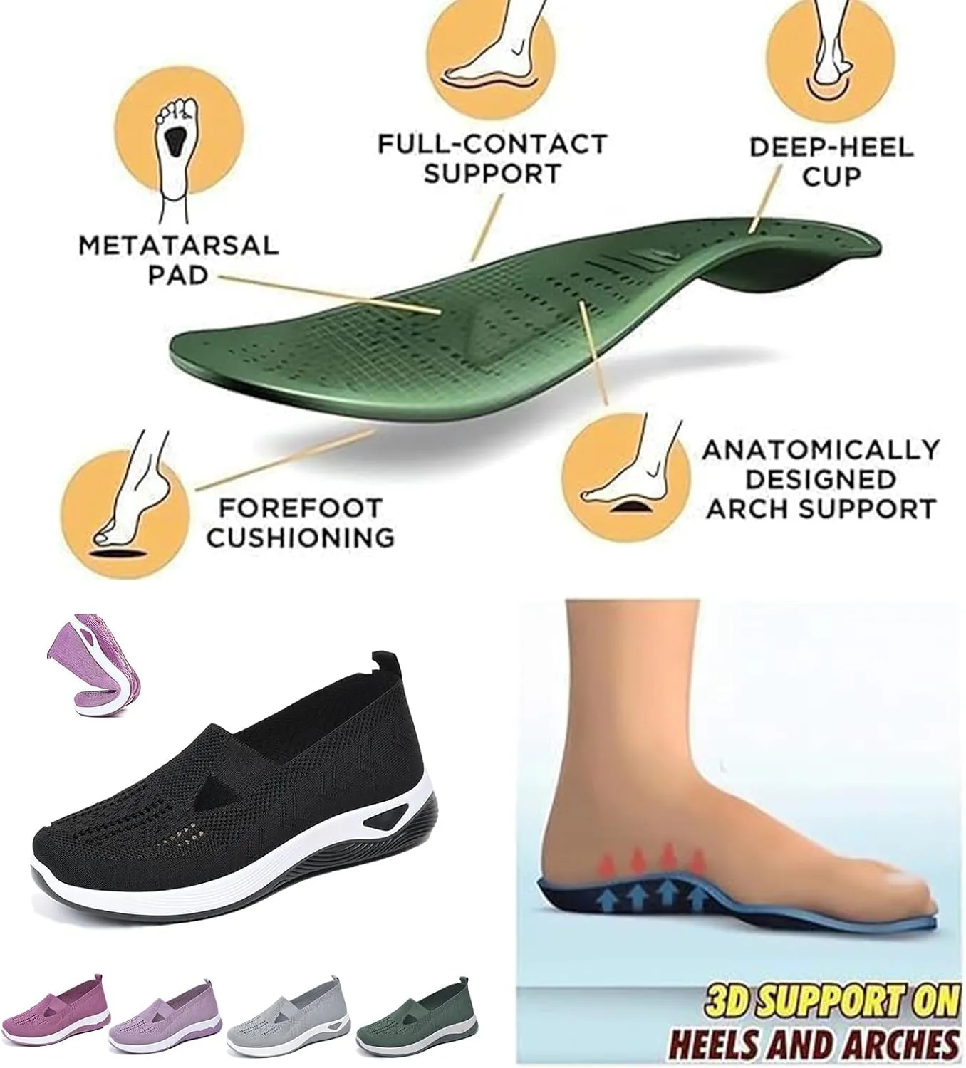 Womens Orthopedic Shoes, Woven Soft Shoes for Women, Arch Support Shoe, Breathable Slip on Foam Diabetic Sneakers