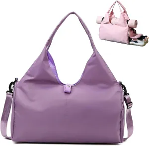 Women's Oxford Yoga Gym Bag with Shoe Compartment, Large Capacity, Simplistic Sports Tote for Travel and Fitness, 6 Color Options, 19.3"x9.8"x8.3" (49x25x21cm) (Purple)