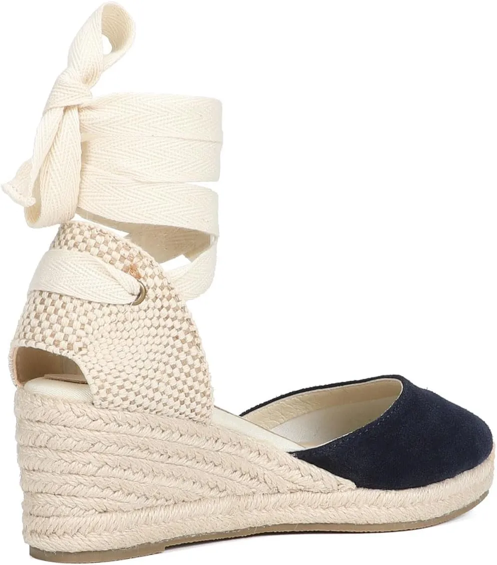 Women’s Platform Wedges Espadrilles, 3" Wedge, Soft Ankle-Tie Strap, Closed Toe, Classic Summer Sandals