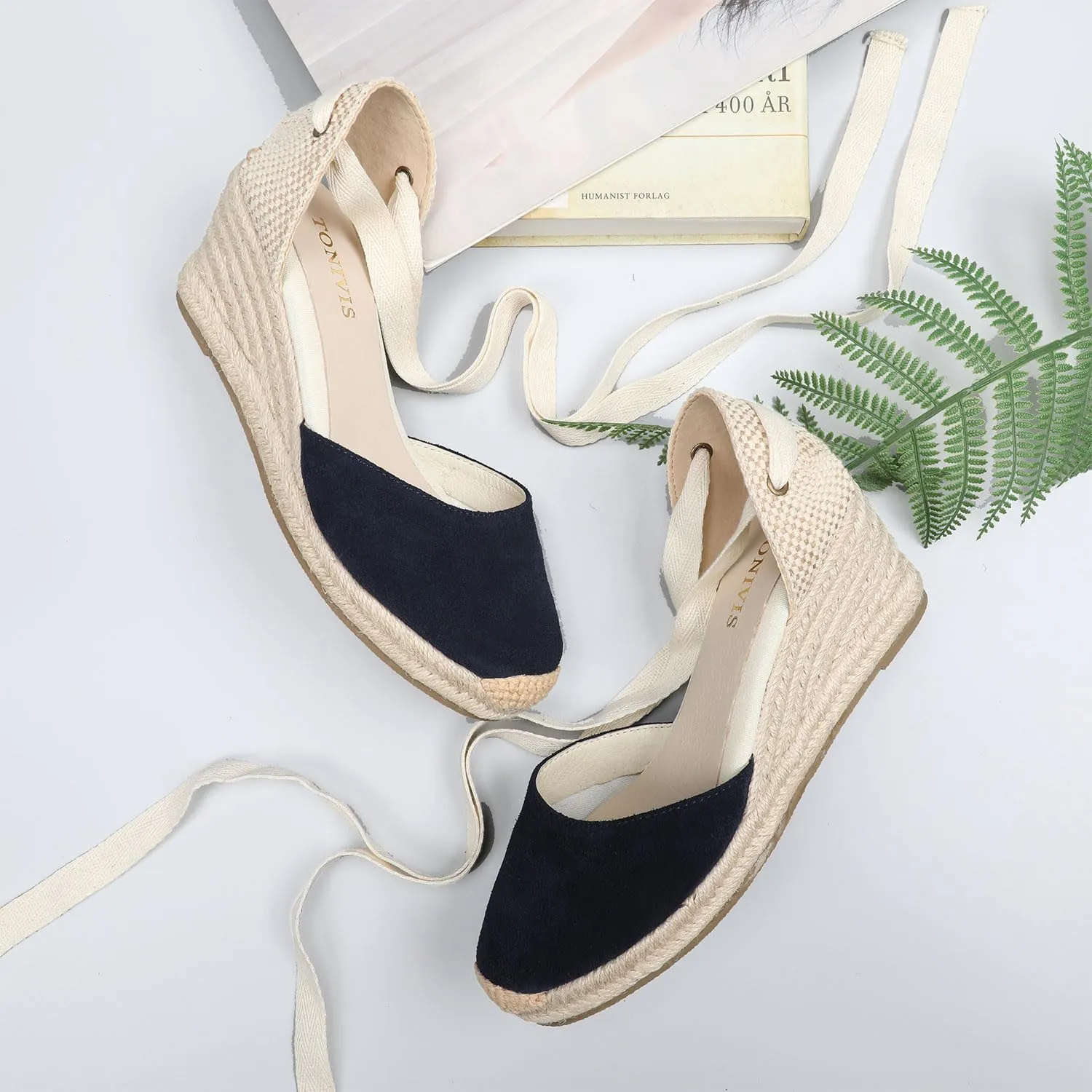 Women’s Platform Wedges Espadrilles, 3" Wedge, Soft Ankle-Tie Strap, Closed Toe, Classic Summer Sandals