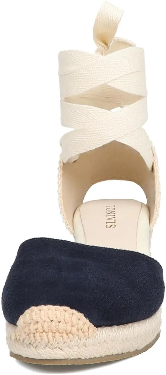 Women’s Platform Wedges Espadrilles, 3" Wedge, Soft Ankle-Tie Strap, Closed Toe, Classic Summer Sandals