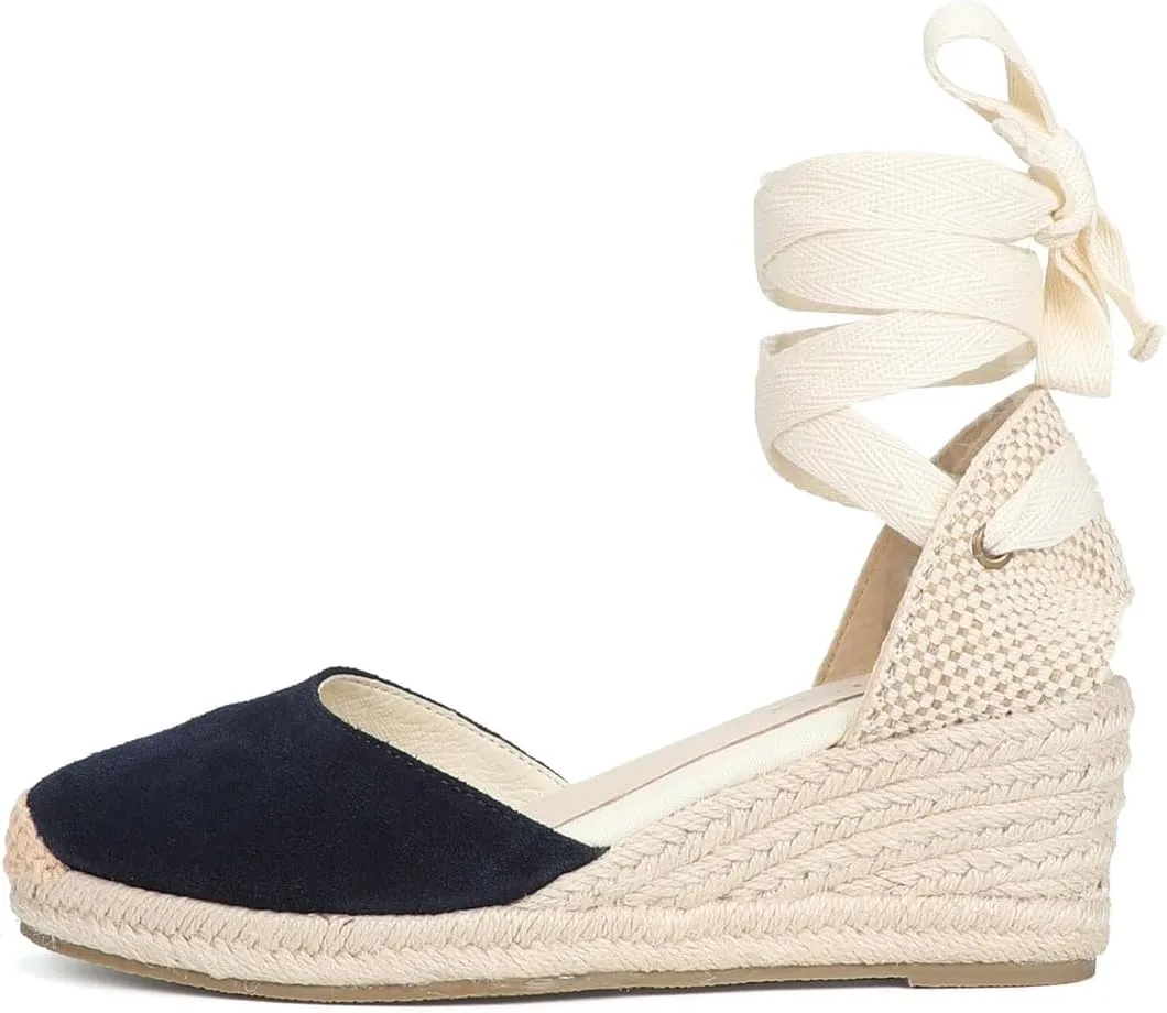 Women’s Platform Wedges Espadrilles, 3" Wedge, Soft Ankle-Tie Strap, Closed Toe, Classic Summer Sandals