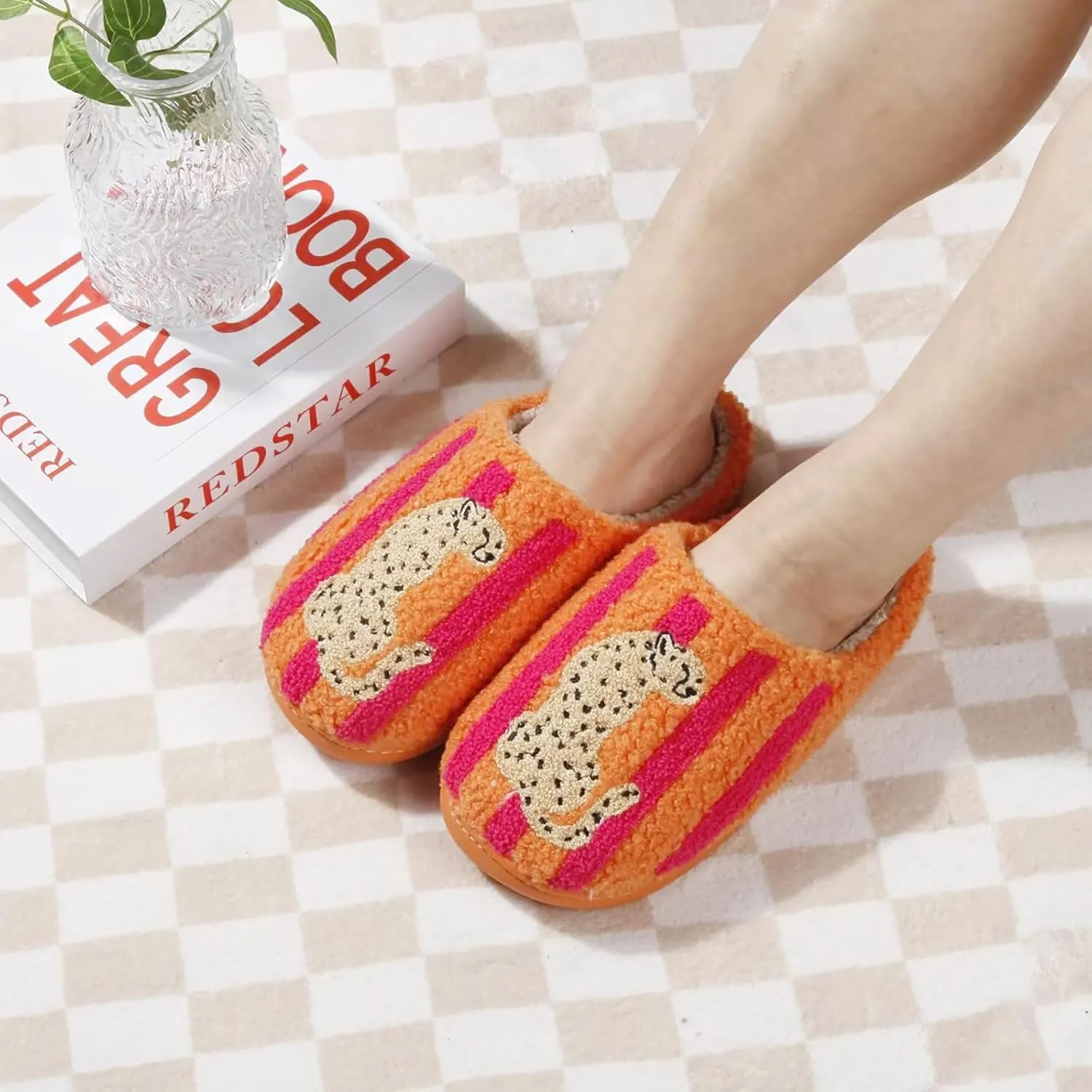 Women's Plush Heart Love Slippers - Blue Eyes Mushroom Cat Ears Retro Memory Foam Soft Plush Home Shoes