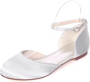 Women's Round Toe Satin Ballet Flats Buckled Low-Profile Comfortable Dress Shoes for Walking & Everyday Wear