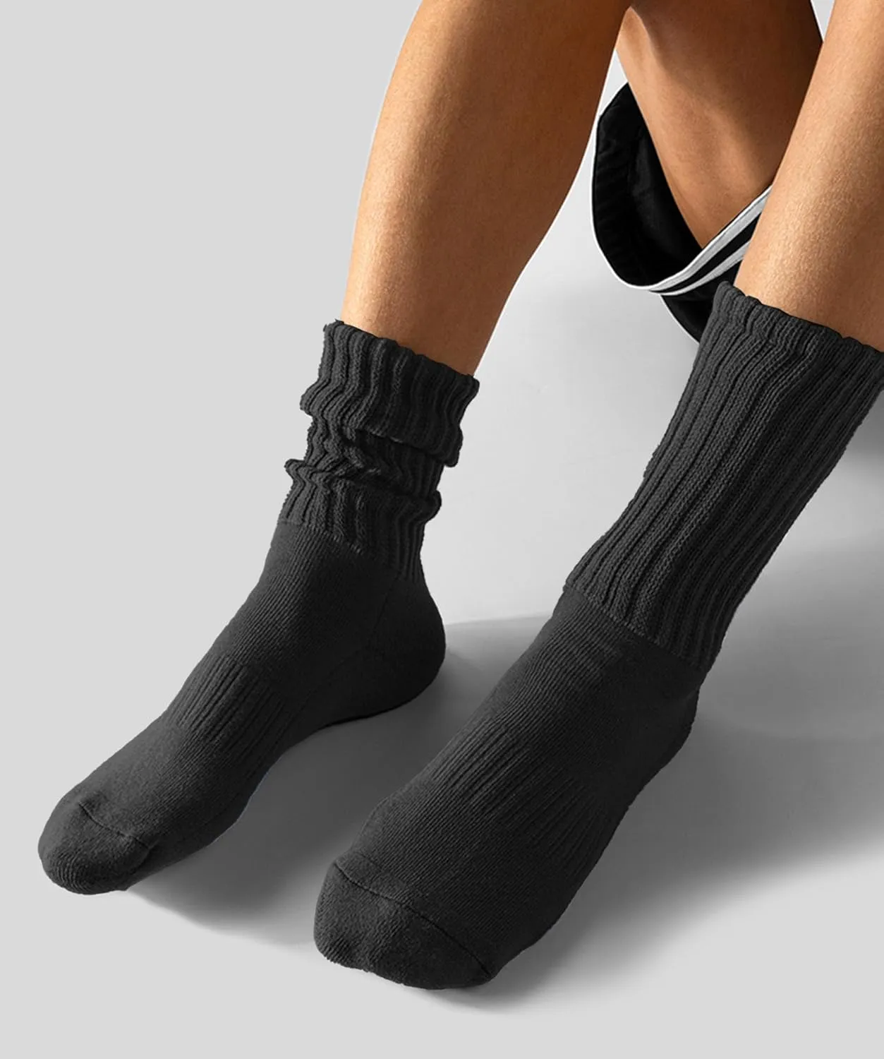 Women's Scrunch Crew Socks Retro 3-Pack Solid Cotton Boot Calf Socks Chunky Ribbed Cozy Slouchy Socks Size 5-11