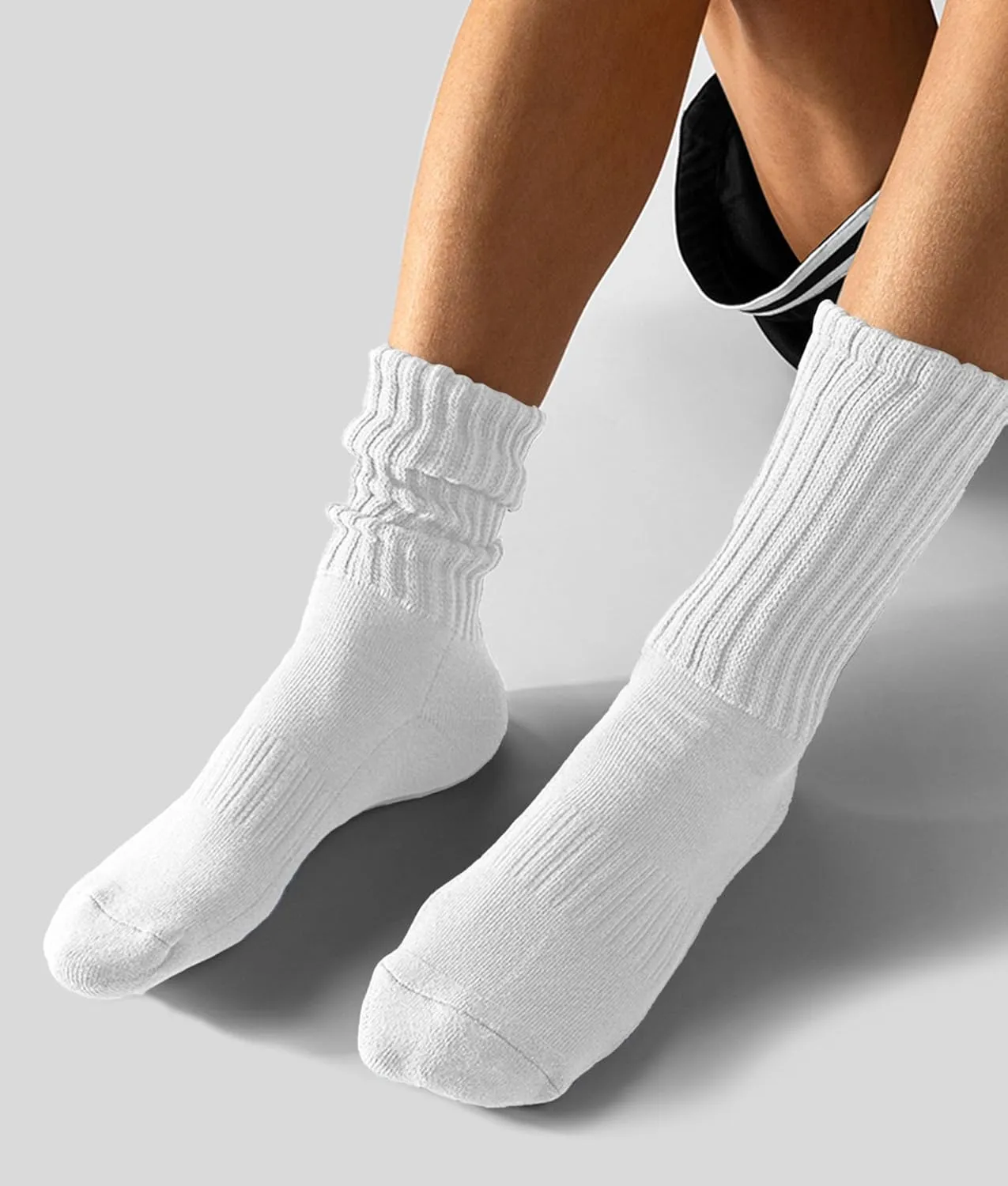 Women's Scrunch Crew Socks Retro 3-Pack Solid Cotton Boot Calf Socks Chunky Ribbed Cozy Slouchy Socks Size 5-11