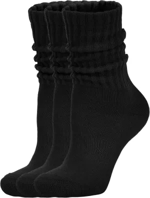 Women's Scrunch Crew Socks Retro 3-Pack Solid Cotton Boot Calf Socks Chunky Ribbed Cozy Slouchy Socks Size 5-11