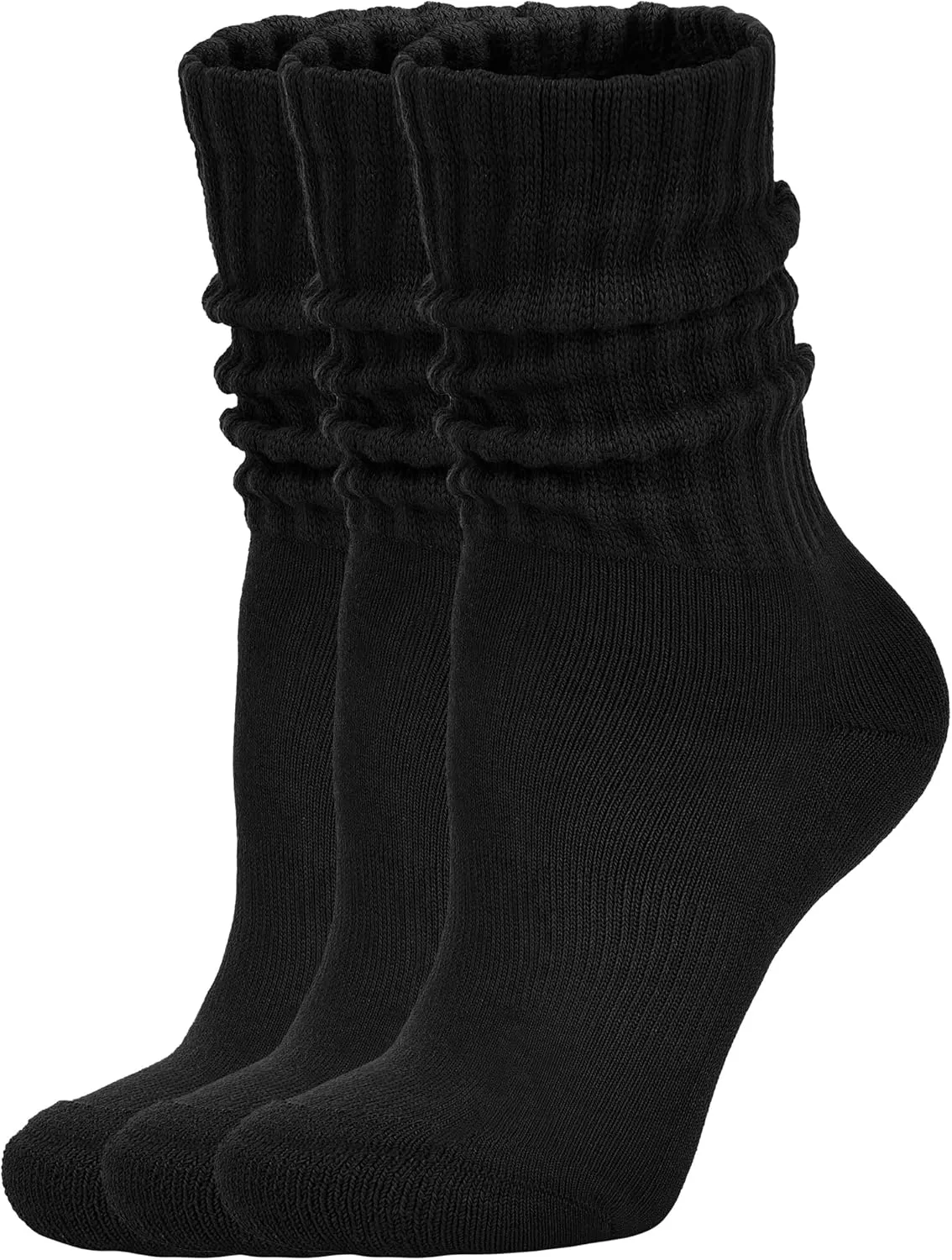 Women's Scrunch Crew Socks Retro 3-Pack Solid Cotton Boot Calf Socks Chunky Ribbed Cozy Slouchy Socks Size 5-11