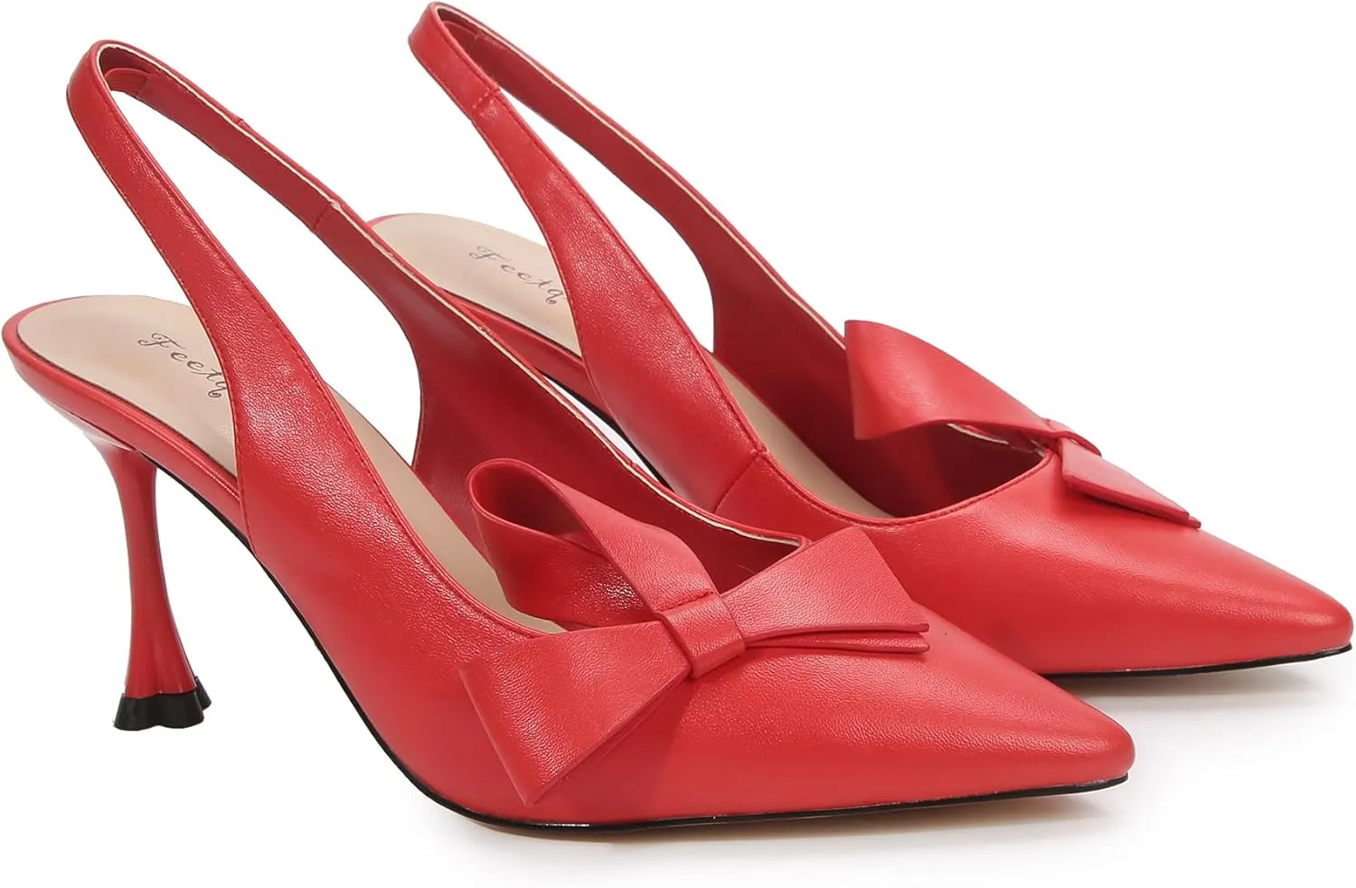 Women's Slingback Pump Shoes Handmade Flower Bows Stiletto Club Heel Pointed Toe Soft PU Leather Daily Dress Shoes