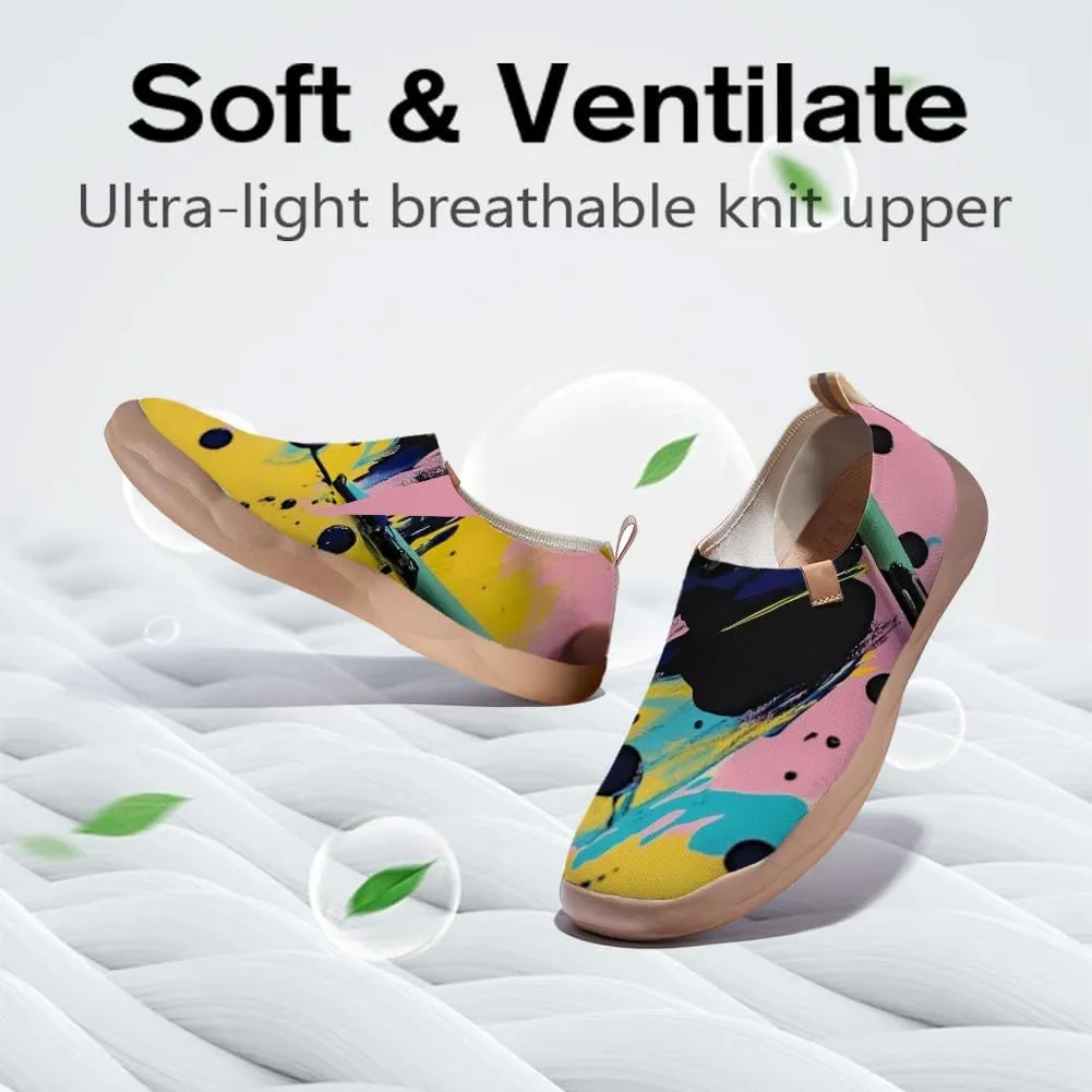 Women's Slip On Sneakers Casual Loafers Knitted Art Painted Comfort Soft Walking Shoes Oil Painting