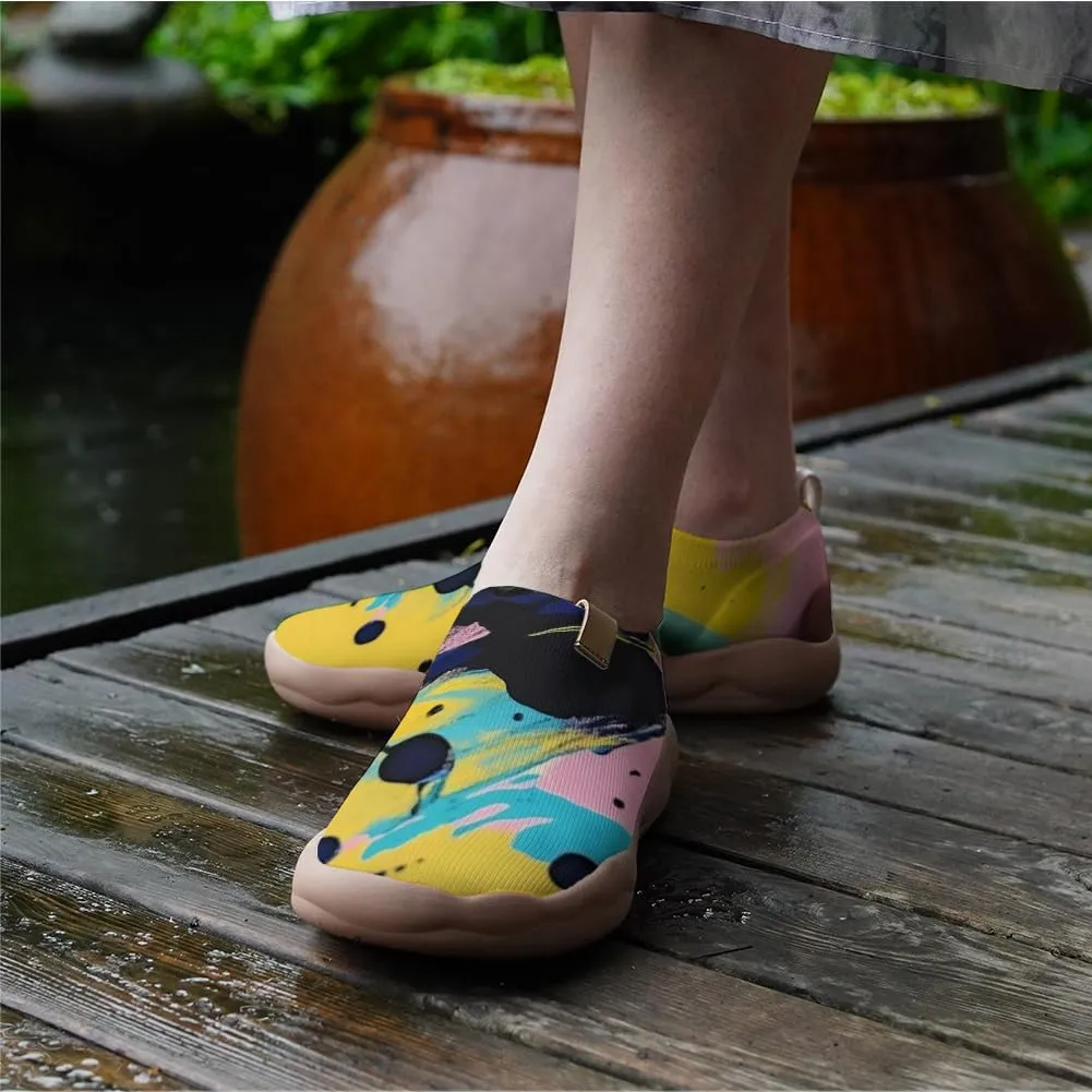 Women's Slip On Sneakers Casual Loafers Knitted Art Painted Comfort Soft Walking Shoes Oil Painting