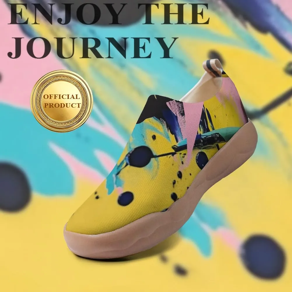 Women's Slip On Sneakers Casual Loafers Knitted Art Painted Comfort Soft Walking Shoes Oil Painting
