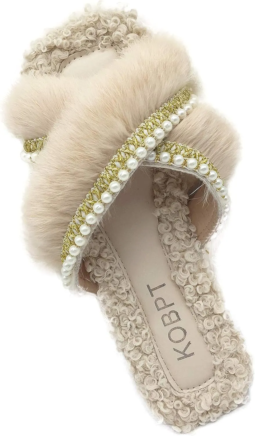 Women's Slippers Fluffy Plush Cozy Open Toe Cross Band Indoor Outdoor Shoe
