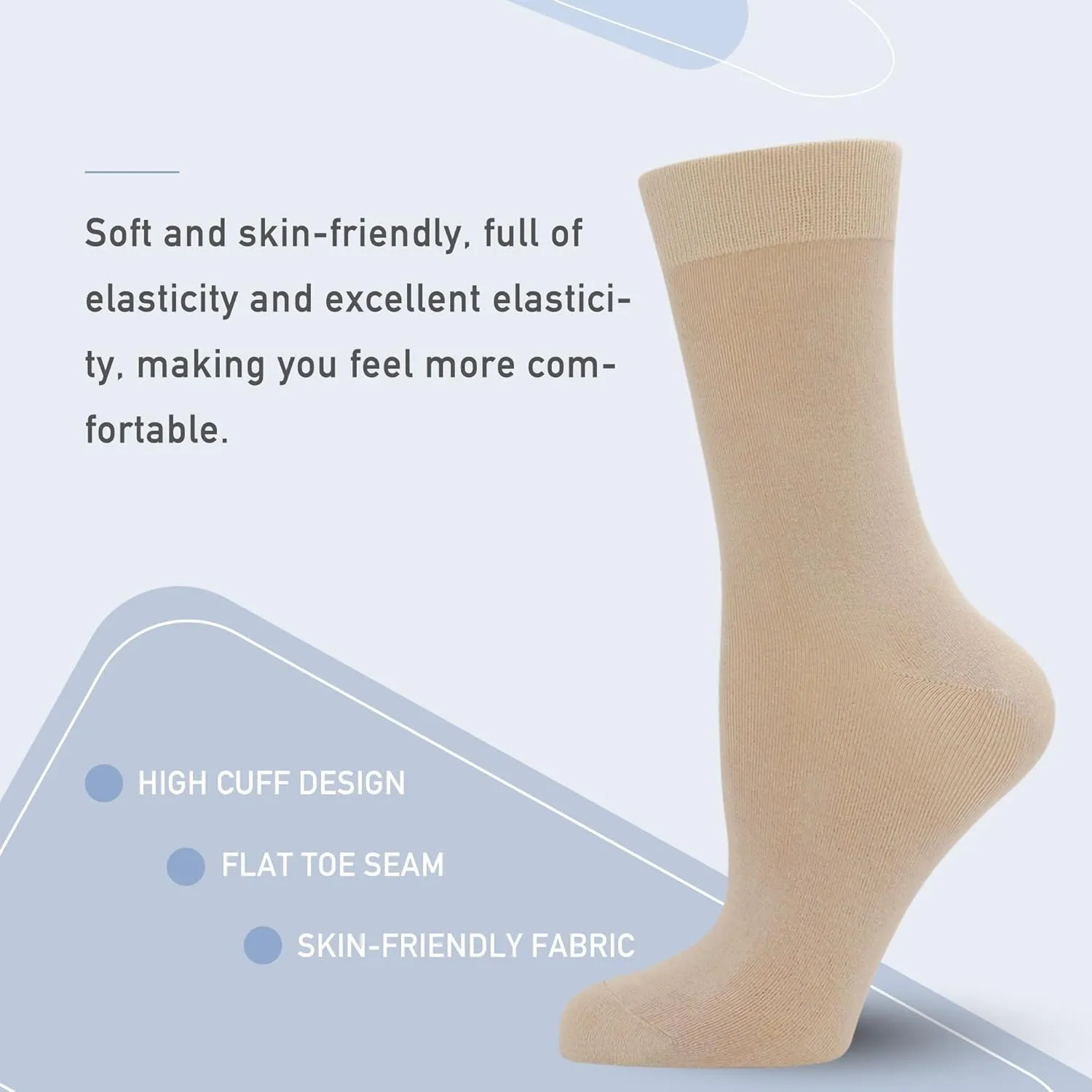 Women's Soft Thin Viscose Bamboo Crew Socks, Fit Stretchy Casual, Business, Dress Calf Sock 5 Pairs