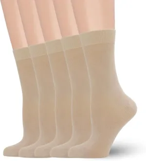 Women's Soft Thin Viscose Bamboo Crew Socks, Fit Stretchy Casual, Business, Dress Calf Sock 5 Pairs