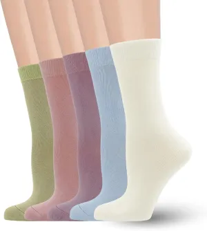 Women's Soft Thin Viscose Bamboo Crew Socks, Fit Stretchy Casual, Business, Dress Calf Sock 5 Pairs