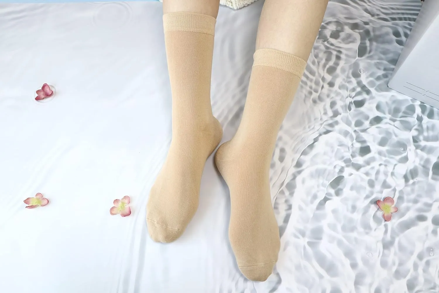 Women's Soft Thin Viscose Bamboo Crew Socks, Fit Stretchy Casual, Business, Dress Calf Sock 5 Pairs