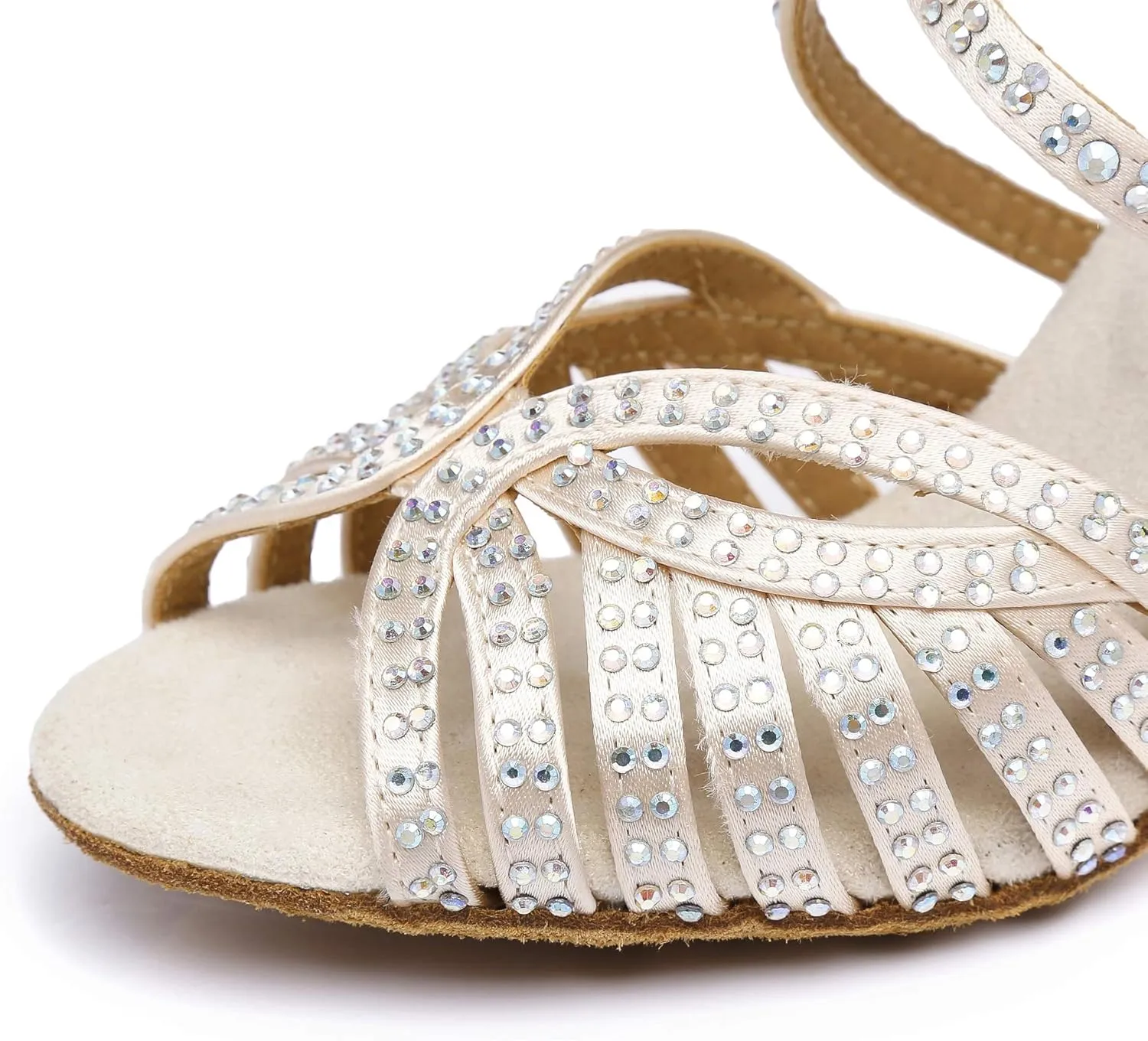 Women's Suede Sole Rhinestone Ballroom Dance Shoes Latin Salsa Glitter Performance Dance Shoes
