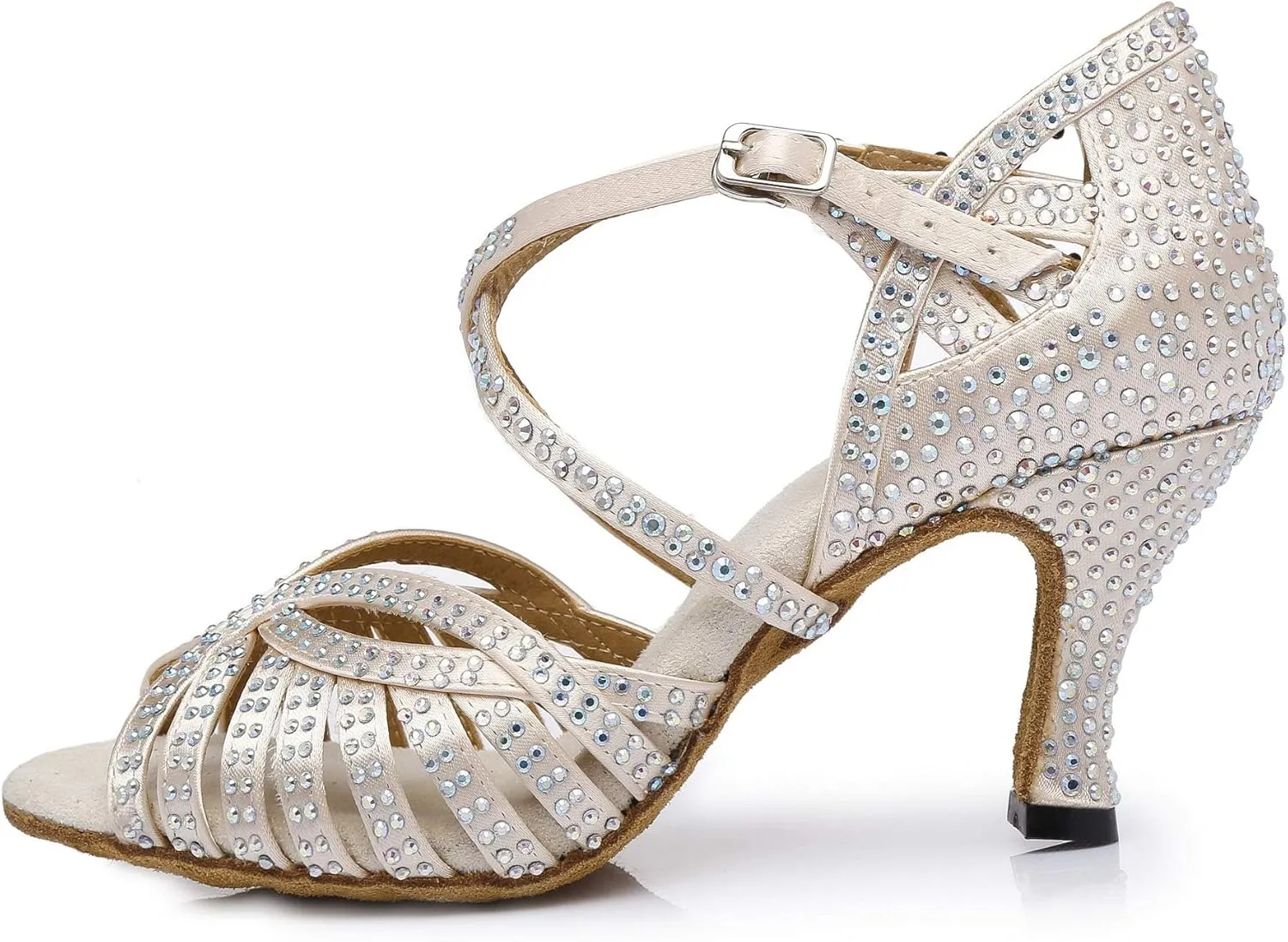 Women's Suede Sole Rhinestone Ballroom Dance Shoes Latin Salsa Glitter Performance Dance Shoes